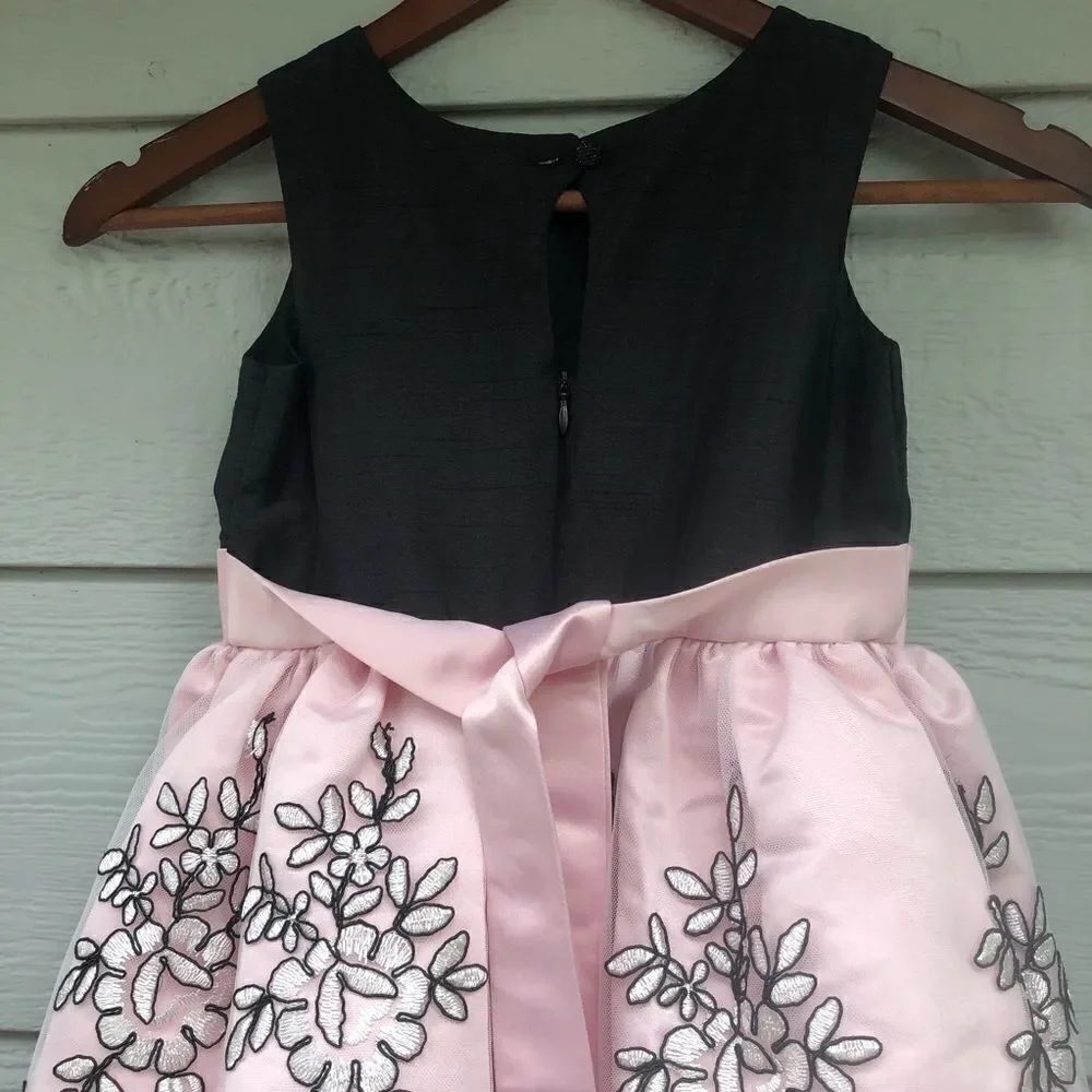 Jayne Copeland pink black floral embroidered dress-girls size 6